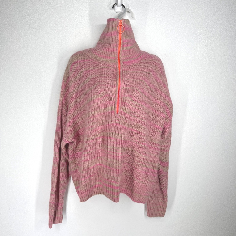 Aerie Oversized Ribbed Sweater Zip Size M Pink Funnel Neck Gorpcore Athleisure
